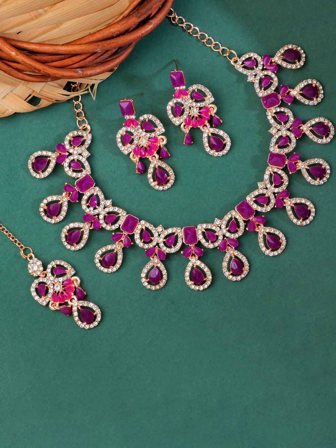 Atasi International Gold-Plated Crystal Studded & Beaded Jewellery Set
