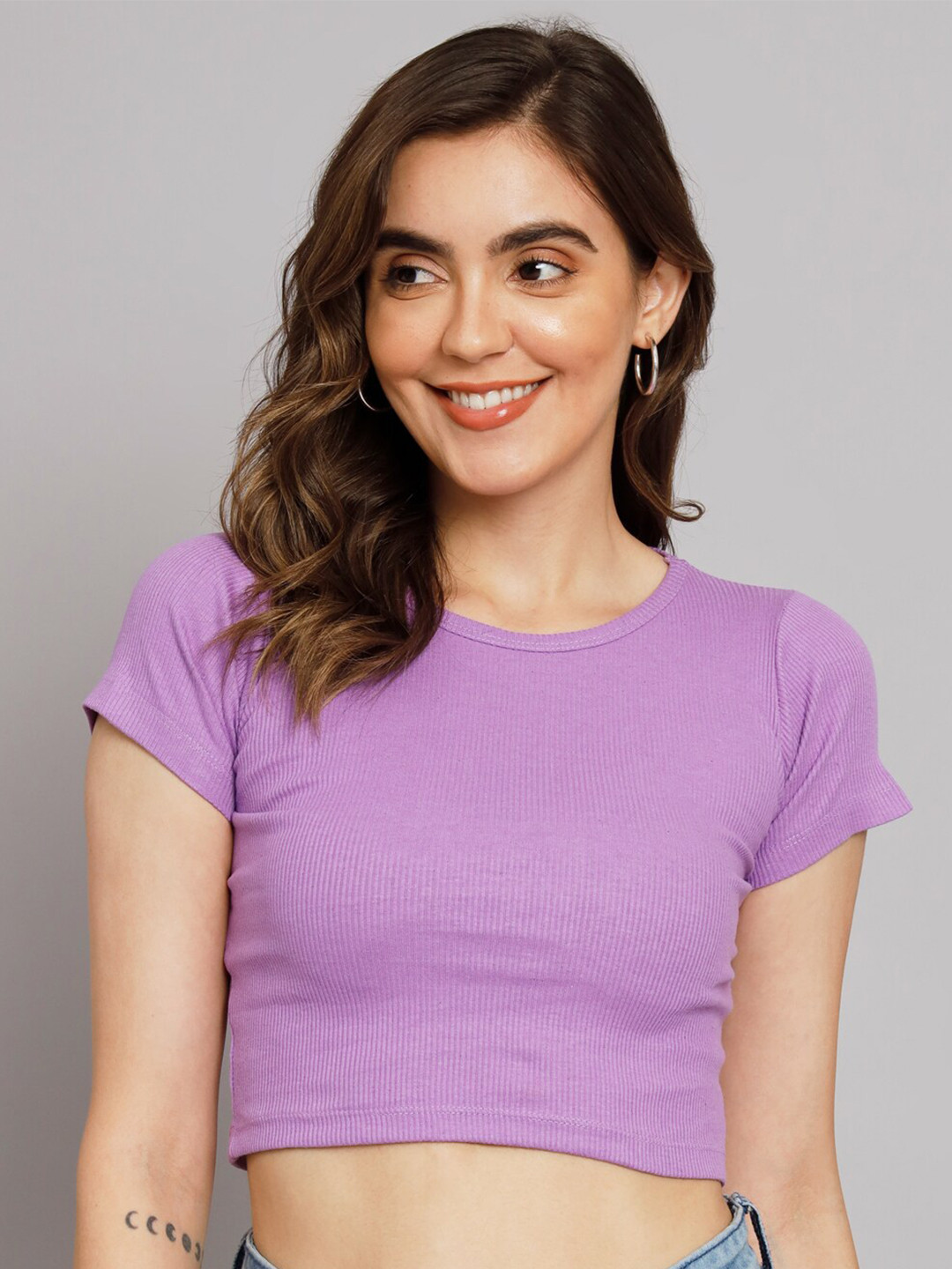 GUTI Ribbed Cotton Crop Fitted Top