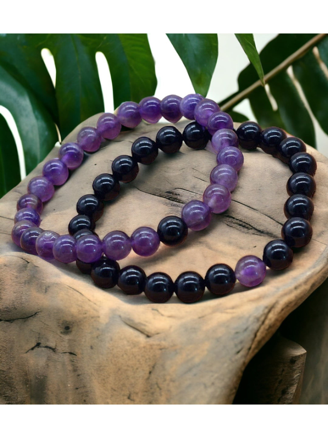 HOT AND BOLD Pack Of 2 Onyx Beaded Elasticated Bracelet
