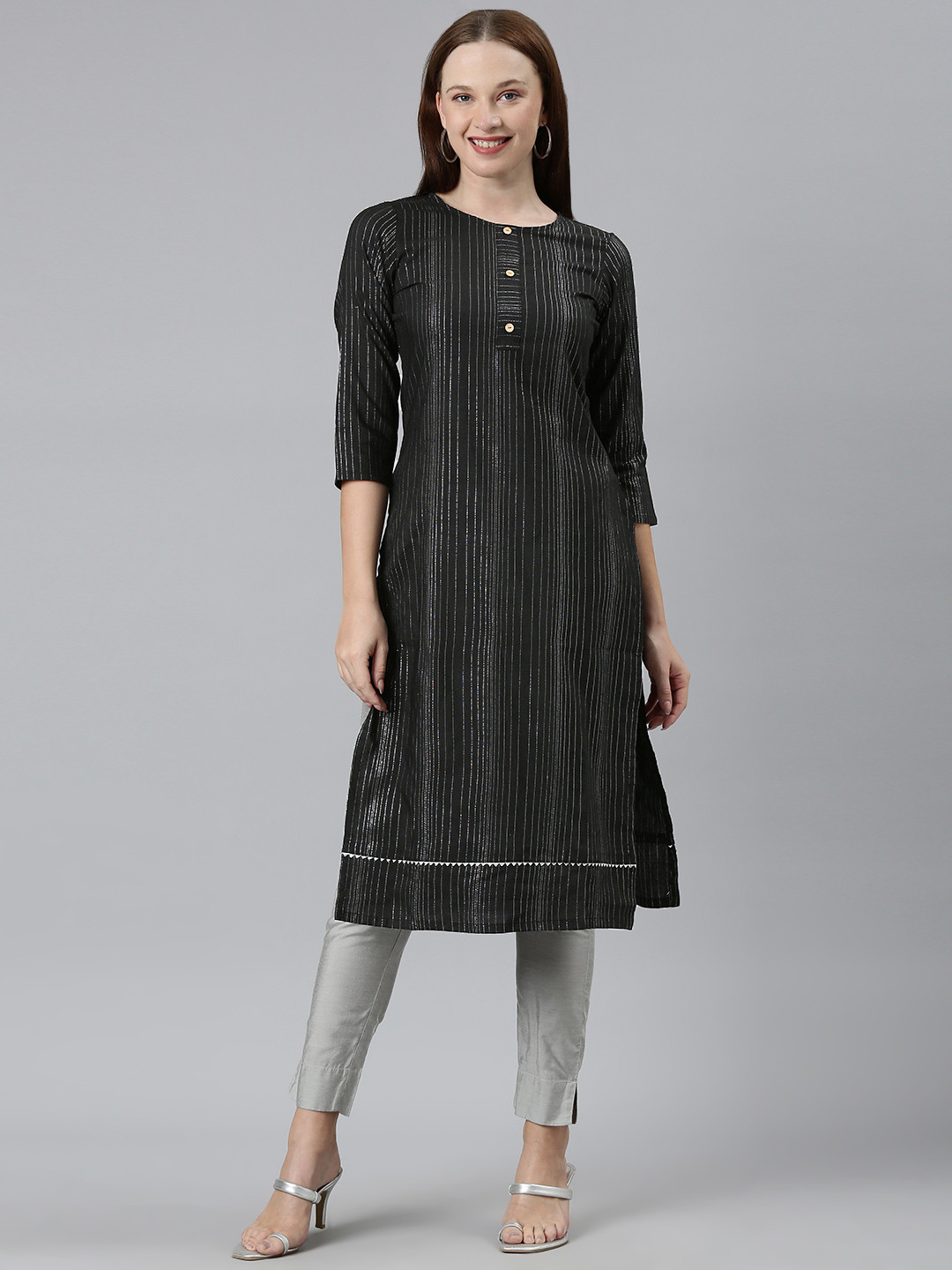 KALINI Self Design Round Neck Kurta