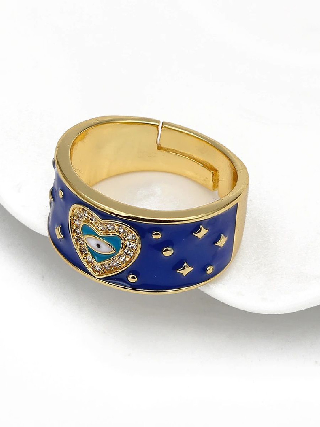 ZIVOM Gold-Plated Enamelled Evil Eye Band Finger Ring