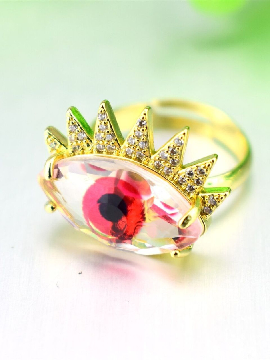 ZIVOM Gold-Plated AD-Studded Evil Eye Charm Finger Ring