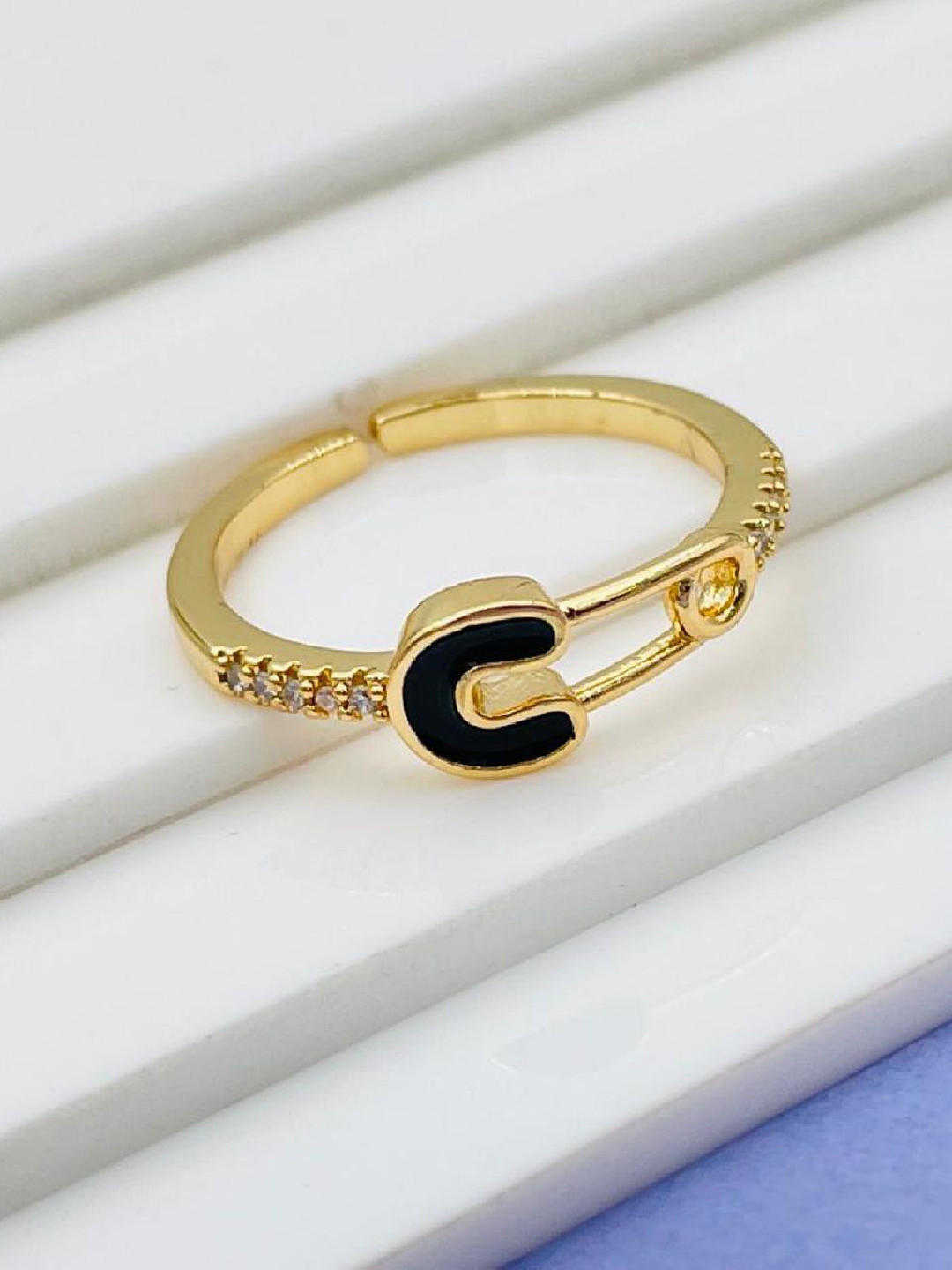 ZIVOM Women Gold-Plated American Diamond Ring