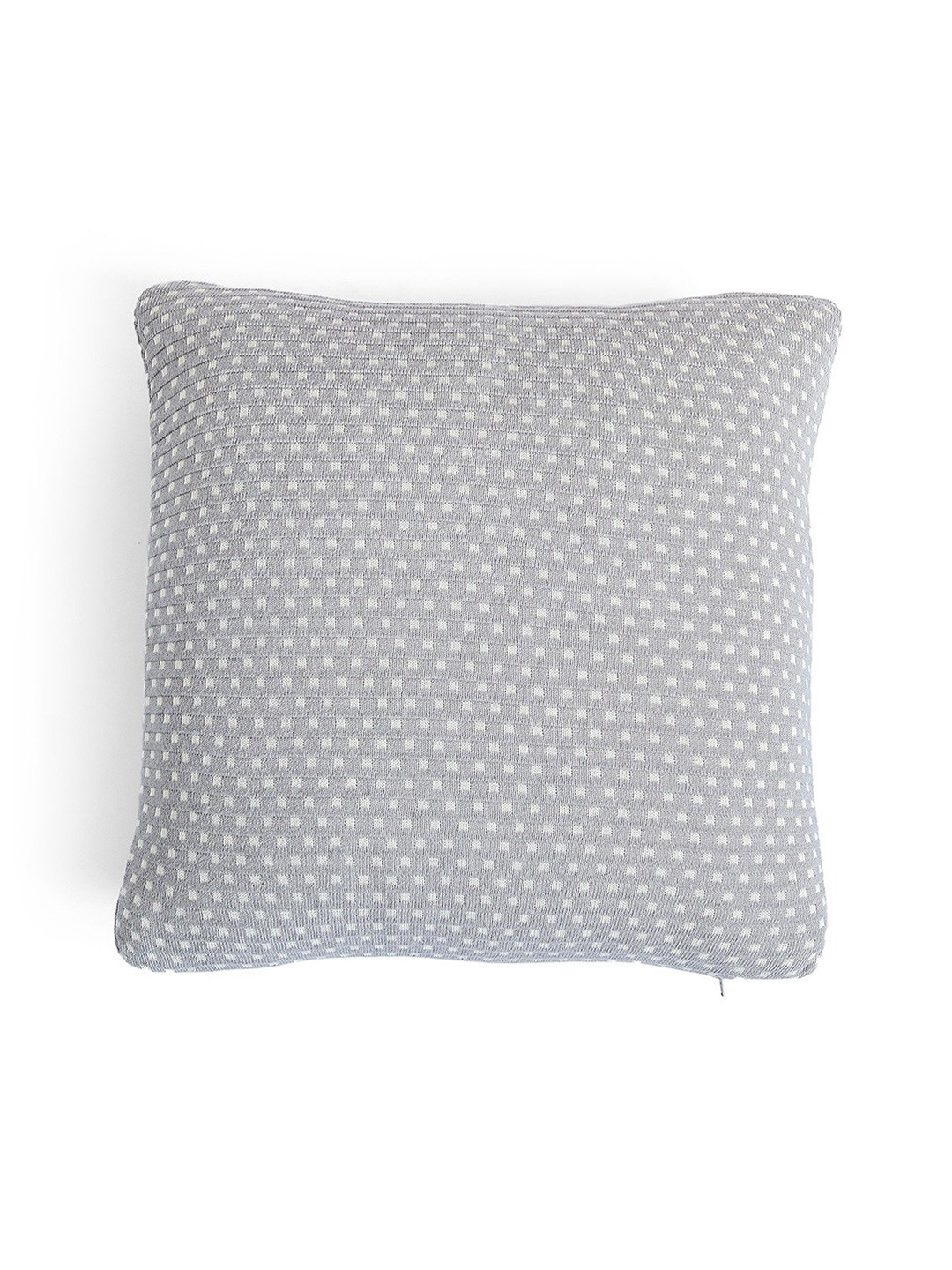 Pluchi Knitted Grey Self Design Cotton Breathable Textured Square Cushion Cover -16x16In