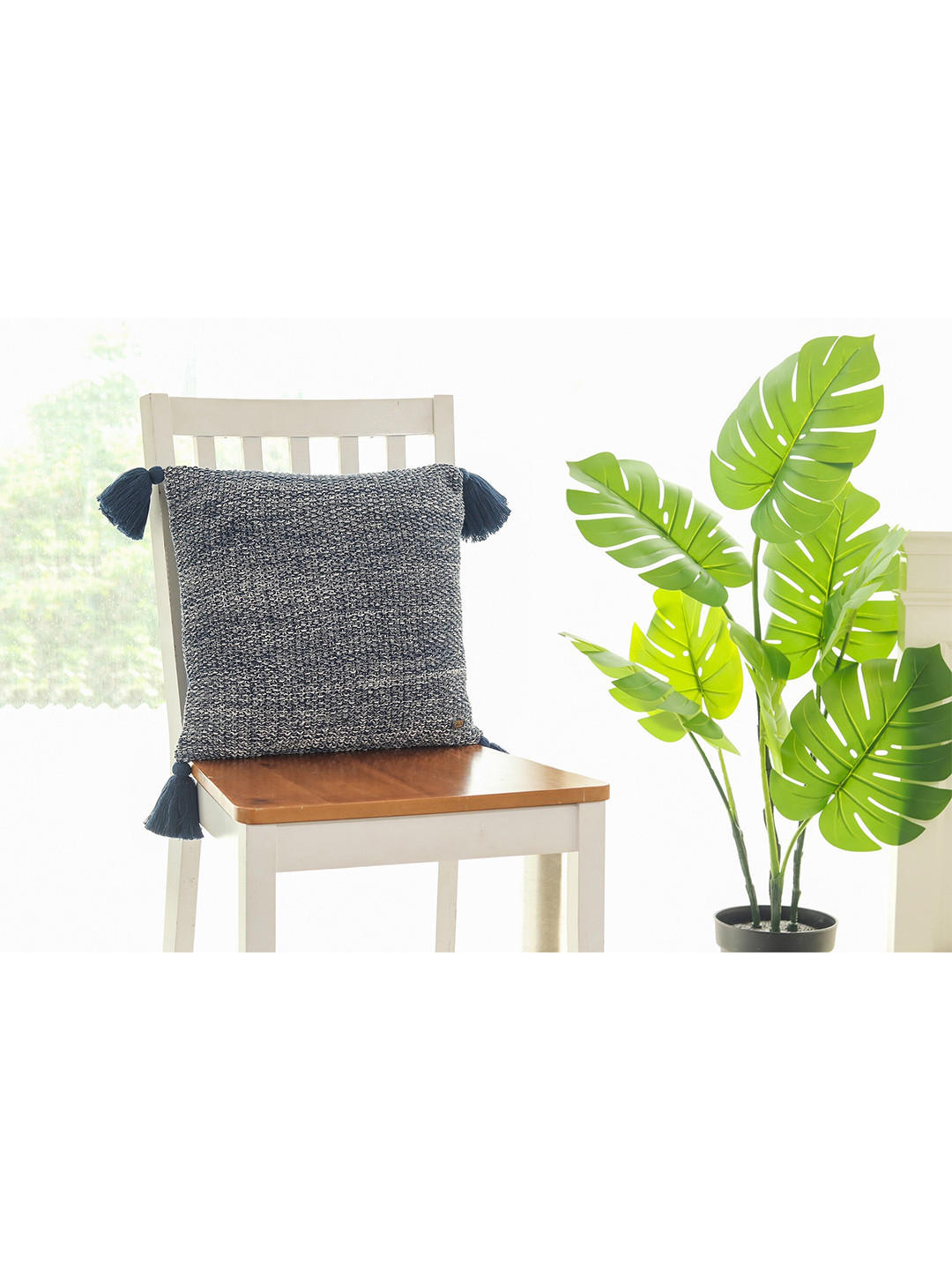 Pluchi Moss Knitted Self Design Cotton Textured Cushion Covers - 15.7 x 15.7 In