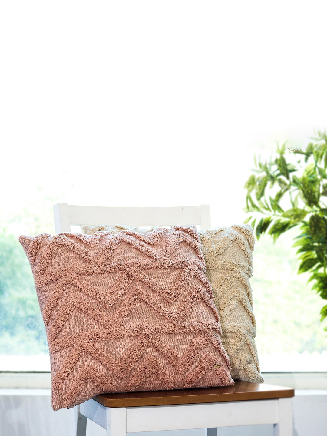 Pluchi Ollie Knitted Chevron Cotton Textured Square Cushion Covers - 18 x 18 In