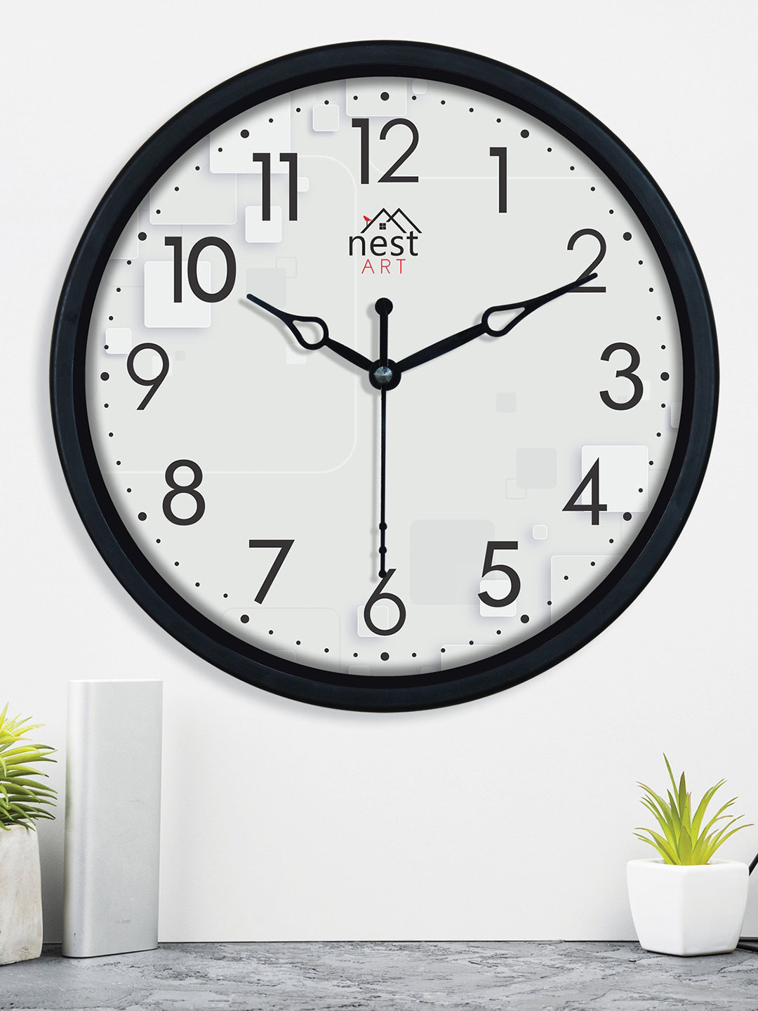 nest ART Black Plastic Large Display Round Battery Analogue Wall Clock-20.3cm