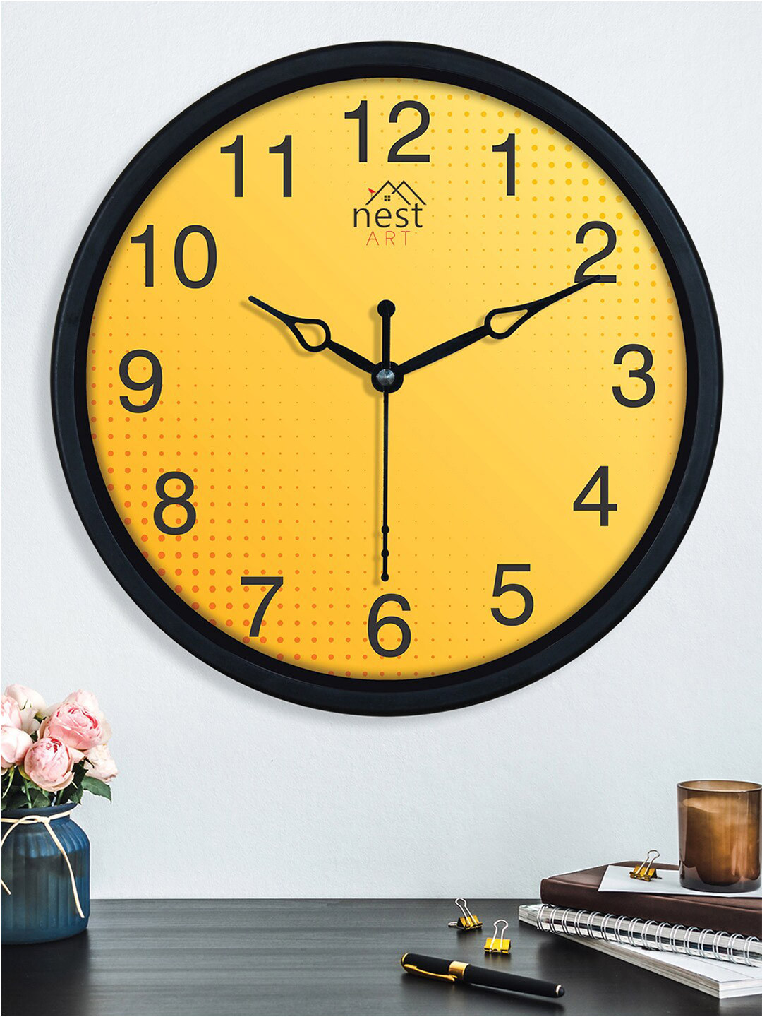 nest ART Yellow Plastic Large Display Round Battery Analogue Wall Clock-20.3cm