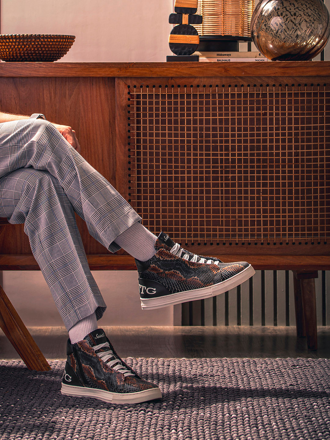 Saint G Men Printed Leather High-Top Sneakers