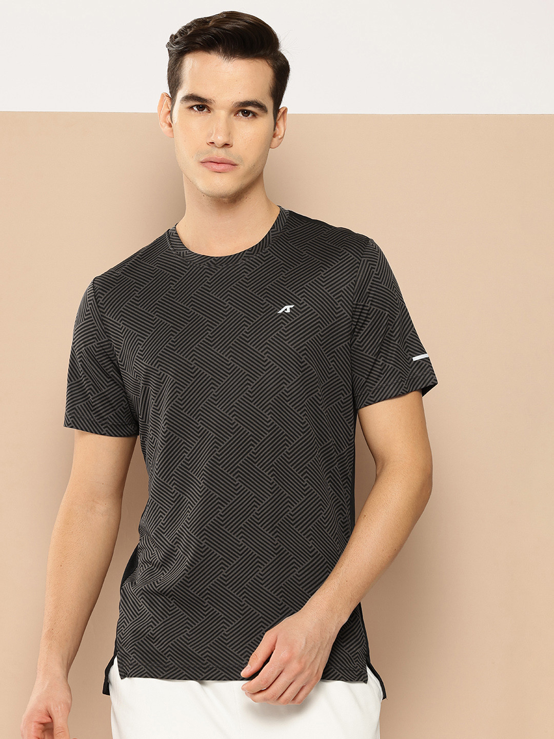 Alcis Printed Slim Fit Anti-Static T-Shirt