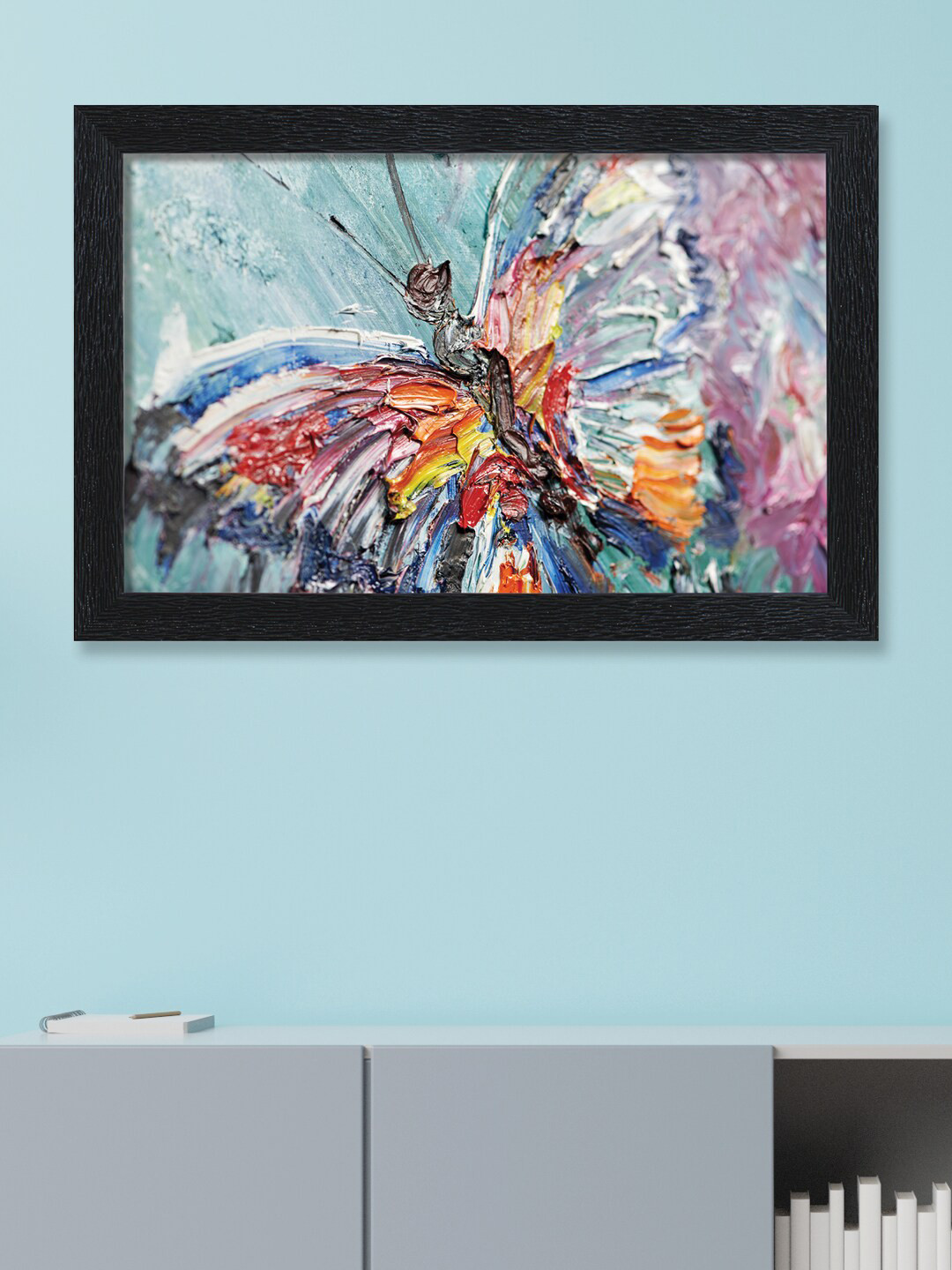 nest ART Blue Beautiful Big Butterfly Printed Framed Wall Art