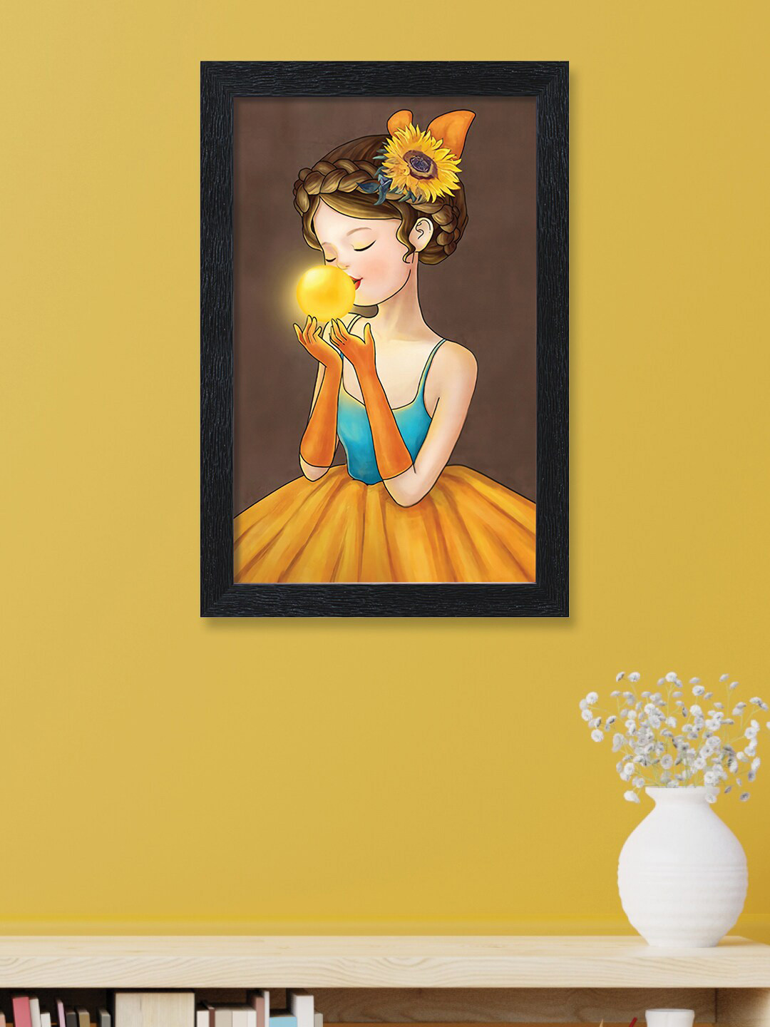 nest ART Brown & Orange Coloured Beautiful Cartoon Printed Framed Wall Art