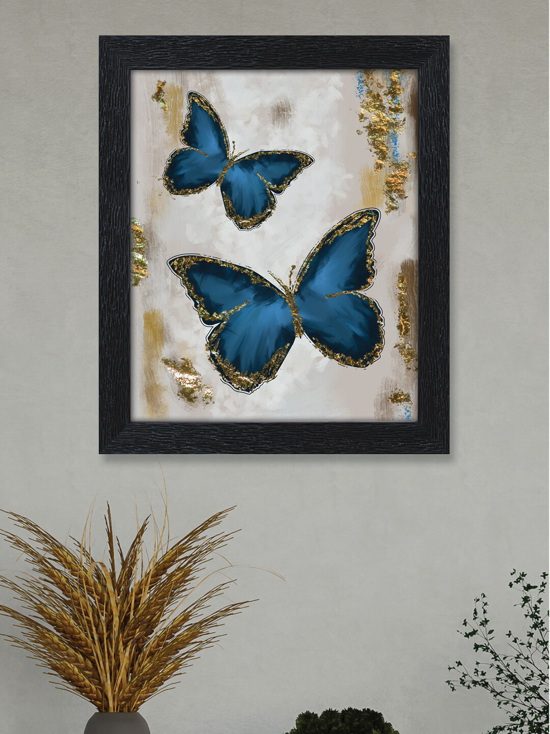 nest ART House Blue & Gold-Toned Beautiful Butterflies Printed Framed Wall Art