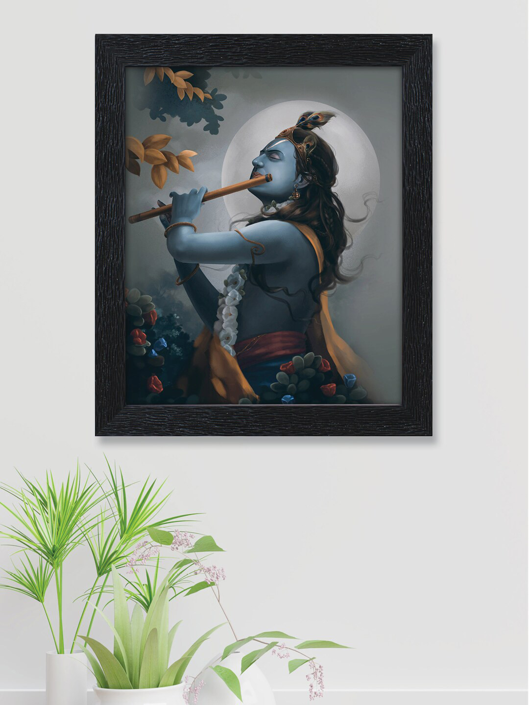 nest ART Grey & Blue Beautiful Attractive Krishna Printed Framed Wall Art