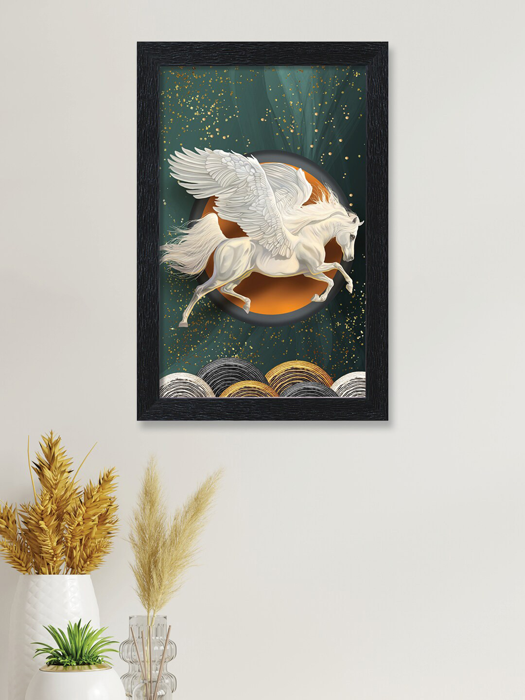 nest ART Green & White Unicorn Printed Framed Painting Framed Wall Art