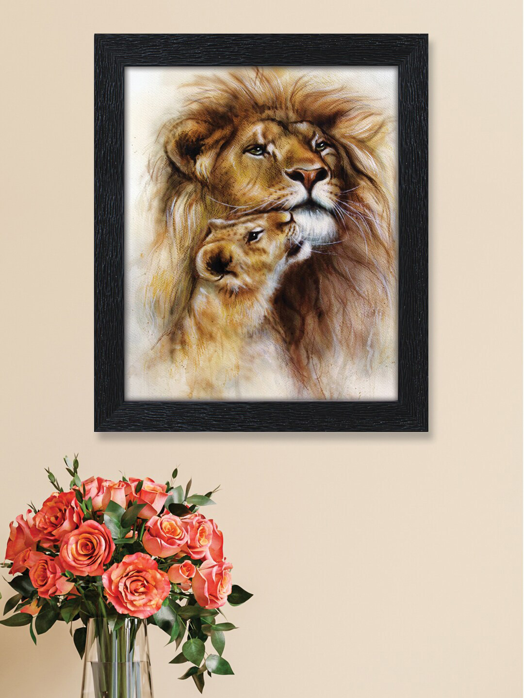 nest ART Black & Yellow Beautiful Lion Printed Framed Wall Art