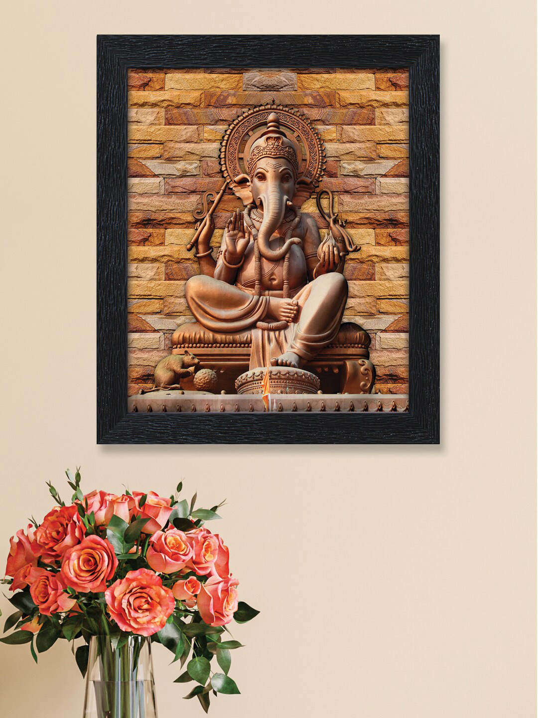 nest ART Black & Brown Beautiful Attractive Ganesha Painting Framed Wall Art