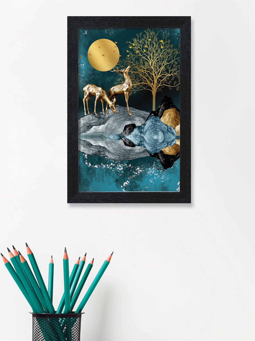 nest ART Blue & Yellow Beautiful Scenary Printed Framed Wall Art