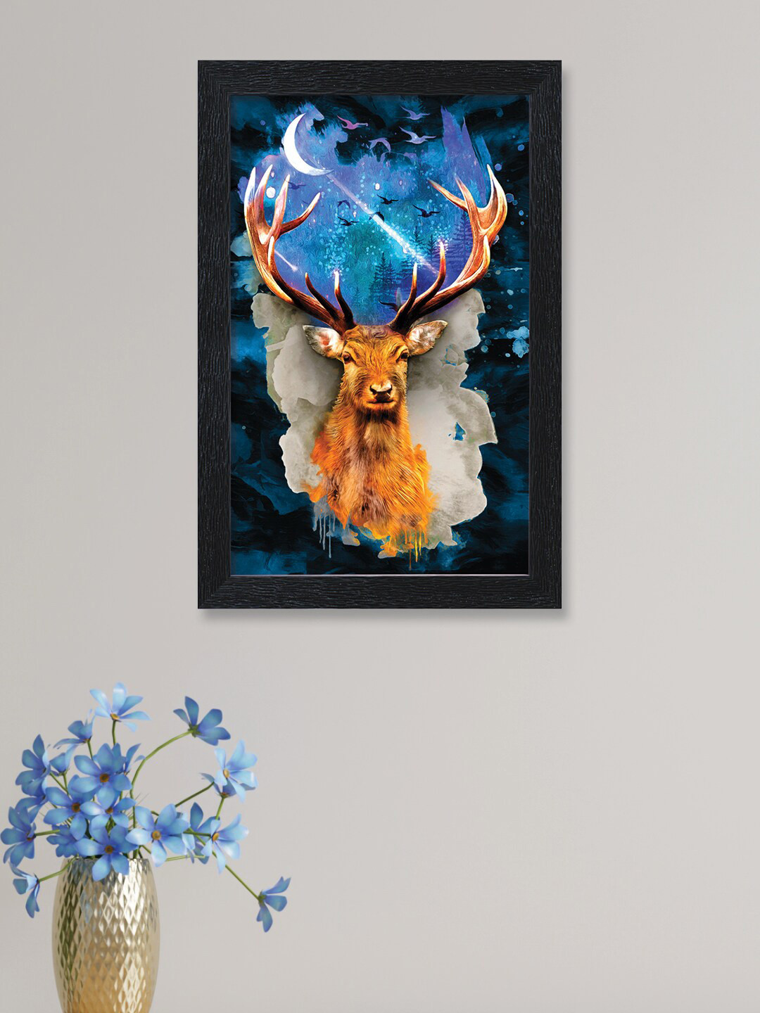 nest ART Blue & Orange Beautiful Deer Printed Deer Wall Art
