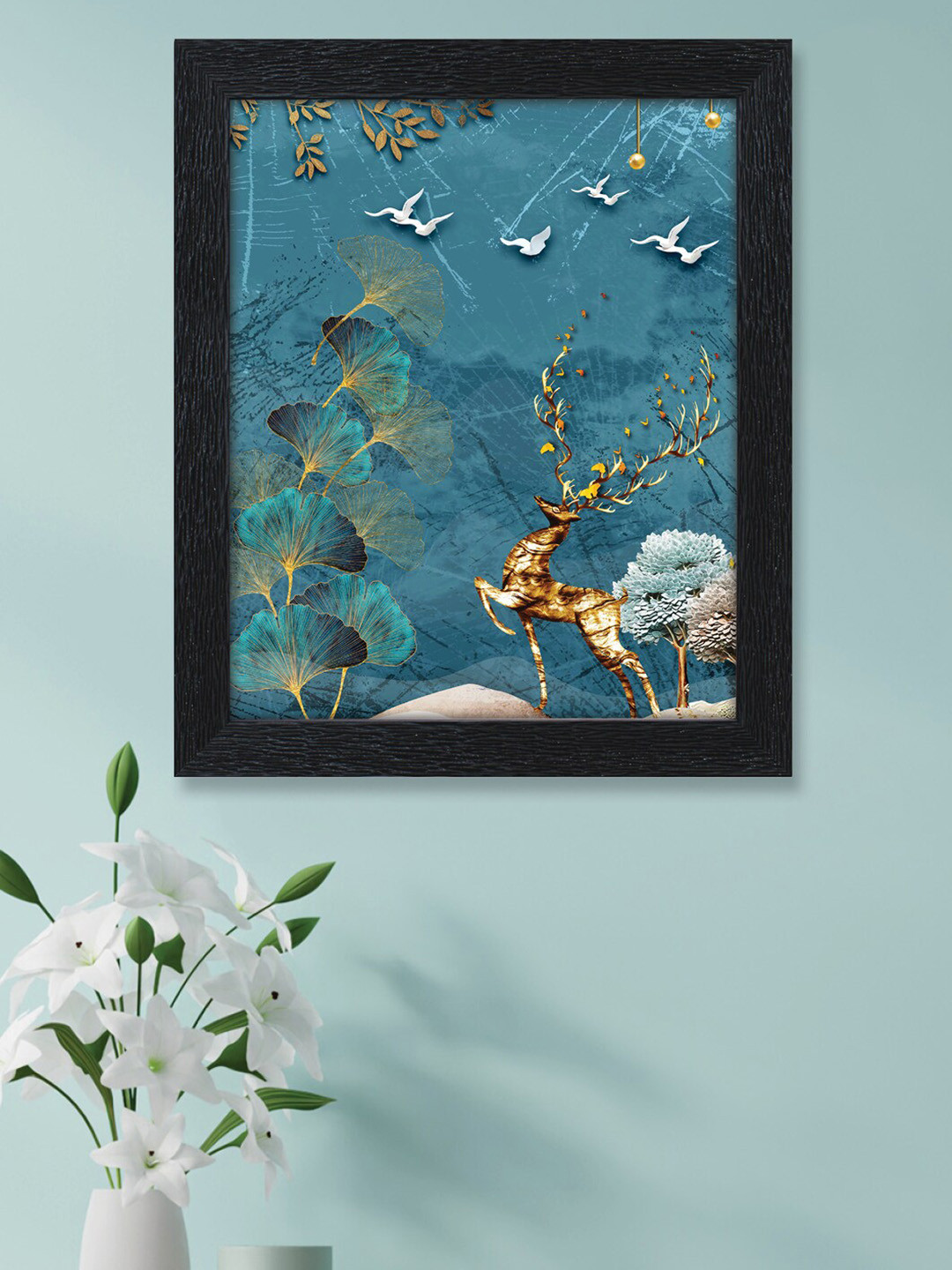 nest ART Deer Scenary Wood Wall Rectangle Paintings Wall Art -14x12In