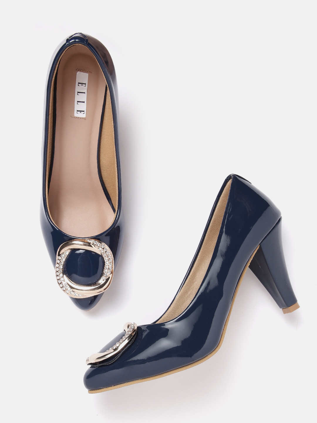 ELLE Party Slim Heel Pumps with Embellished Metal Detail