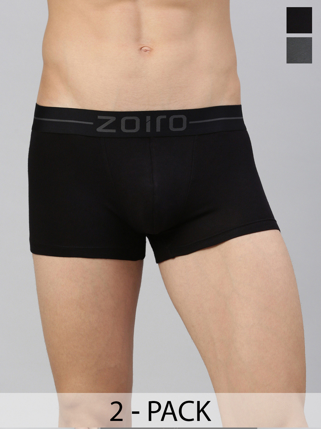 Zoiro Men Pack Of 2 4 Way Stretch Trunks ZO-MSTRU2422-GM-BK-S-2P