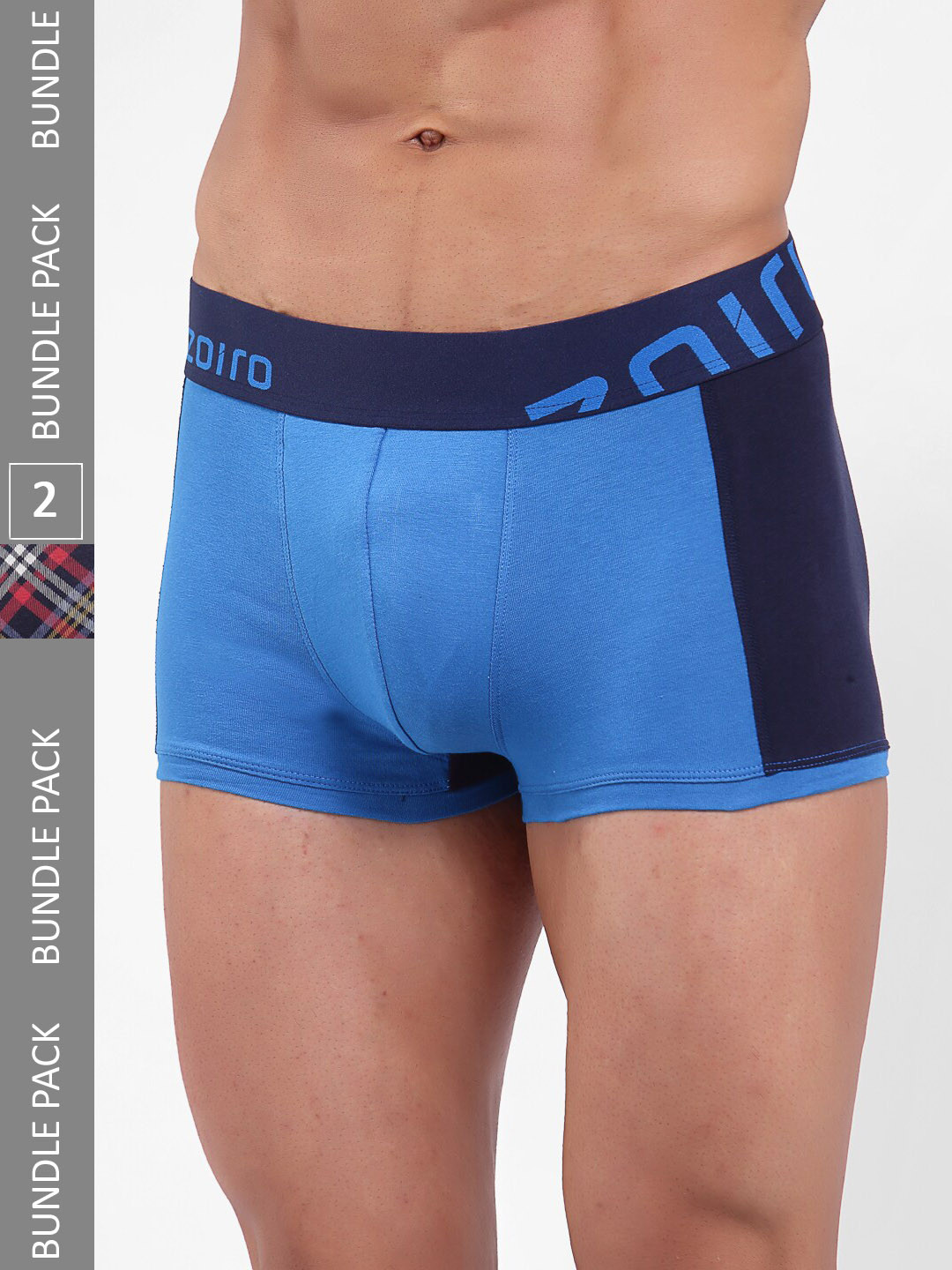 Zoiro Men Pack Of 2 Checked 4 Way Stretch Cotton Trunks ZO-TTRU0082-0032-TE-DB-S-2P