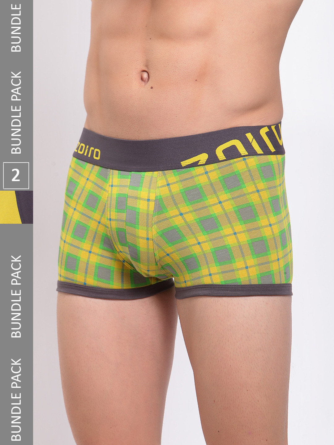 Zoiro Men Pack Of 2 Checked Anti-Bacterial Trunks ZO-TTRU0082-0032-YW-YG-S-2P