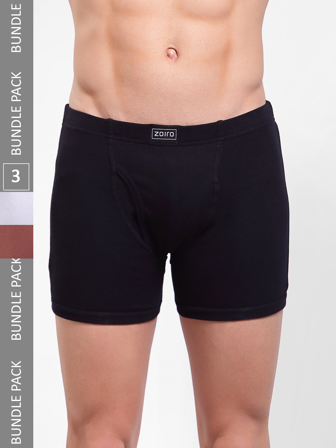 Zoiro Men Pack Of 3 4 Way Stretch Cotton Trunks ZO-SCTRU1003-WH-BC-BK-S-3P