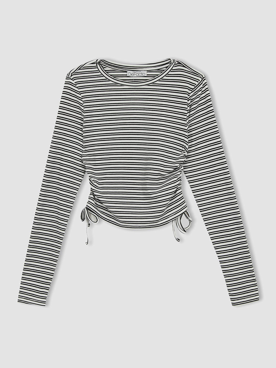 DeFacto Striped Long Sleeves Tie-Up Waist T-shirt