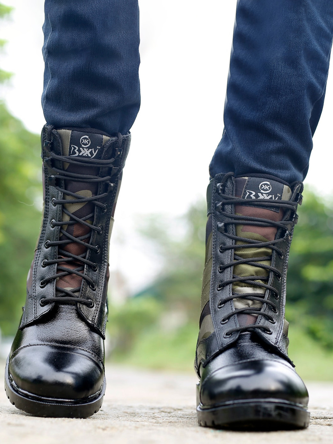 Bxxy Men Printed Pure Leather Army Boots