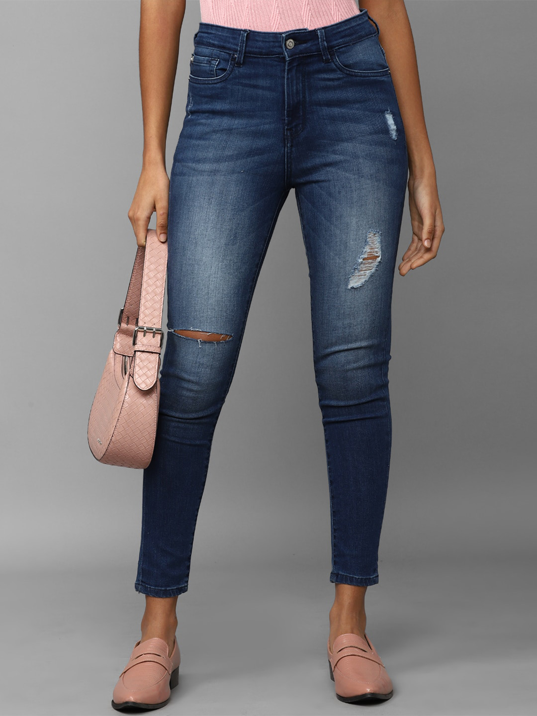 Allen Solly Woman Skinny Fit Slash Knee Light Fade Jeans