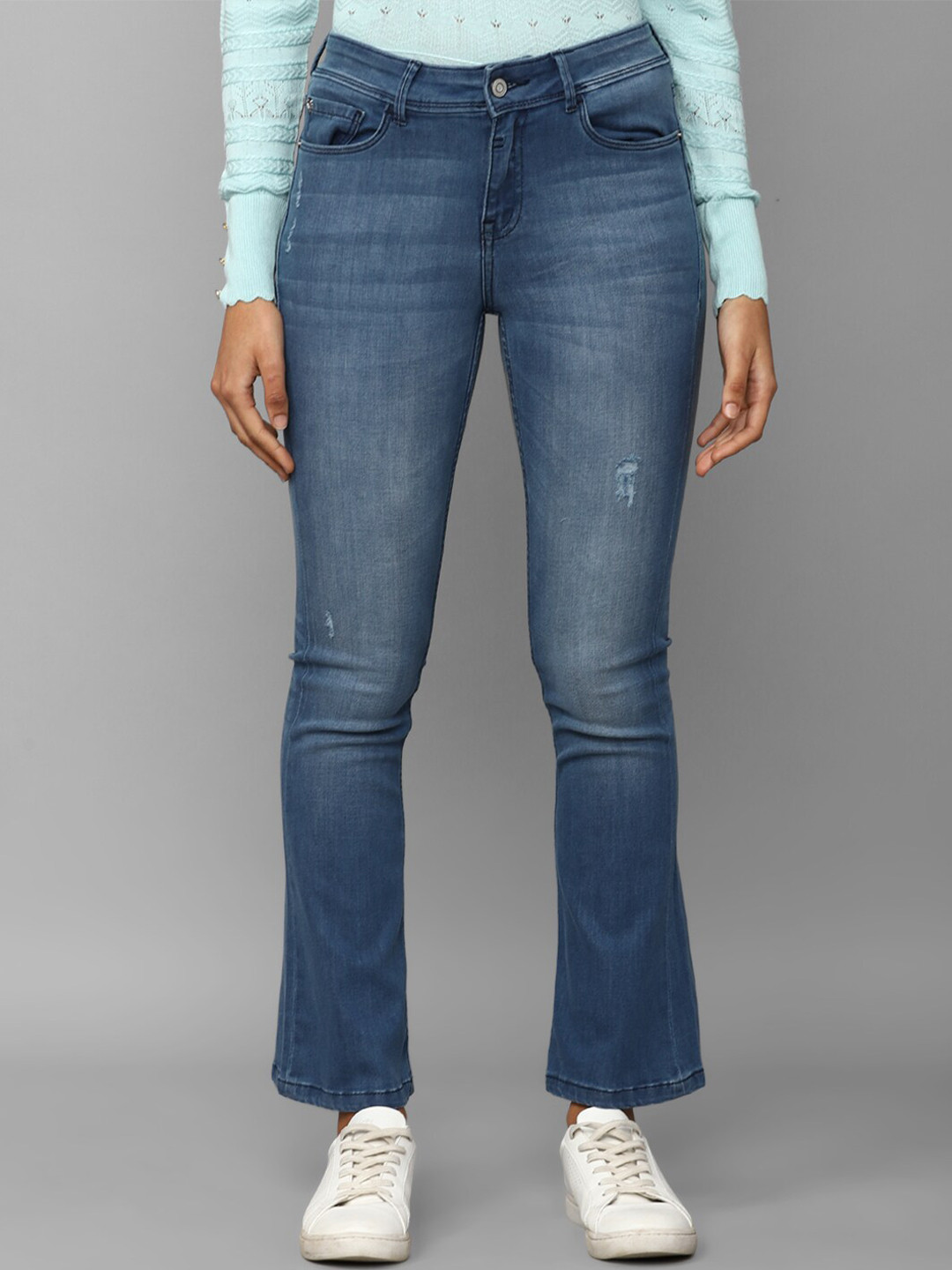 Allen Solly Woman Mid-Rise Low Distress Light Fade Bootcut Jeans