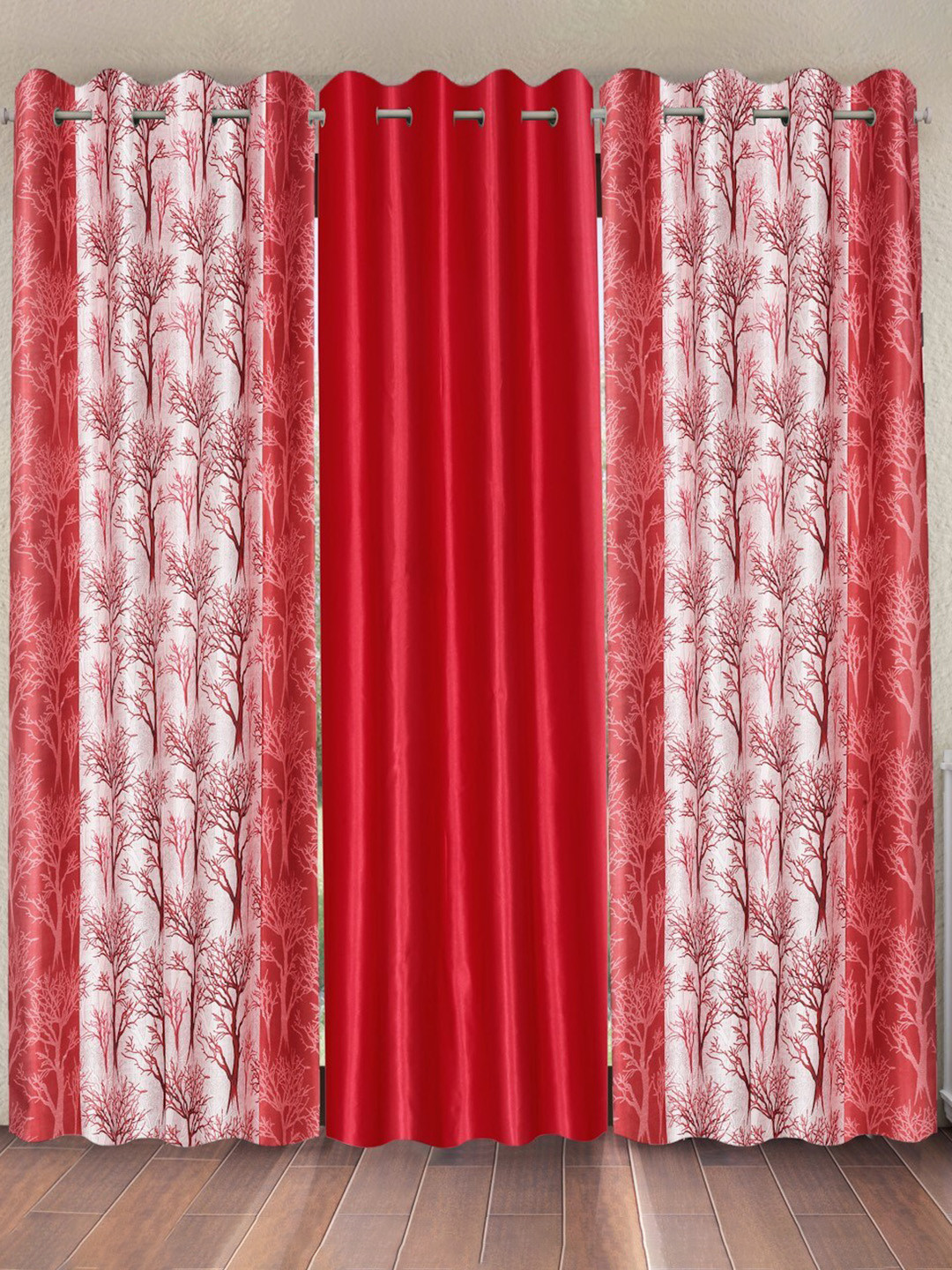 Fashion String Red & White 3 Pieces Tree Printed Door Curtain