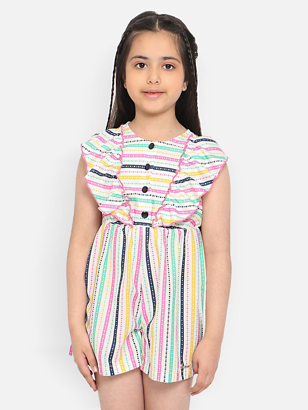 Nauti Nati Girls Striped with Ruffles Playsuit