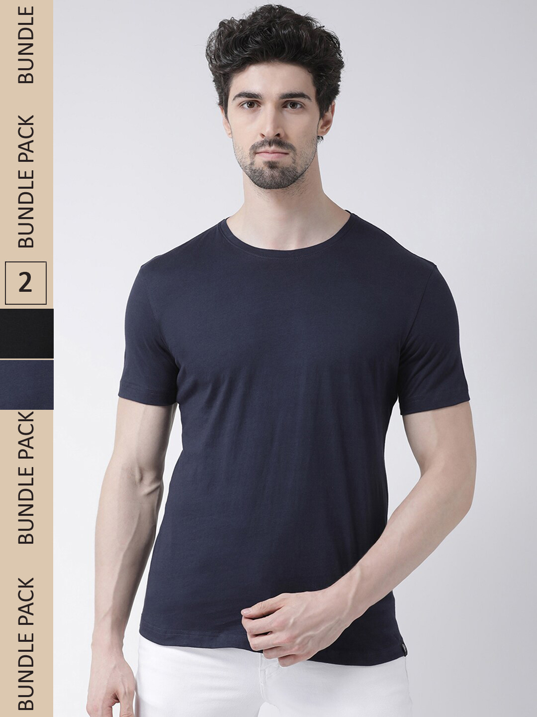 Friskers Pack Of 2 Round Neck Comfort Cotton Slim Fit T-shirts