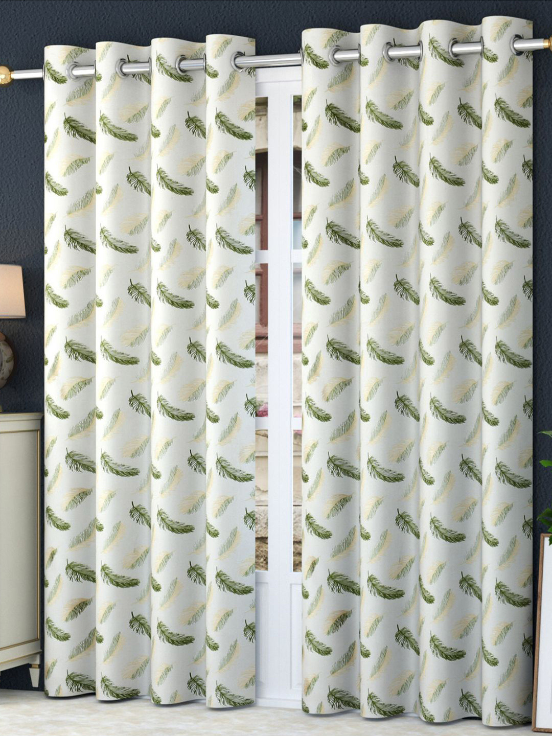 Bajo's Cream-Coloured & Green 2 Pieces Quirky Door Curtain