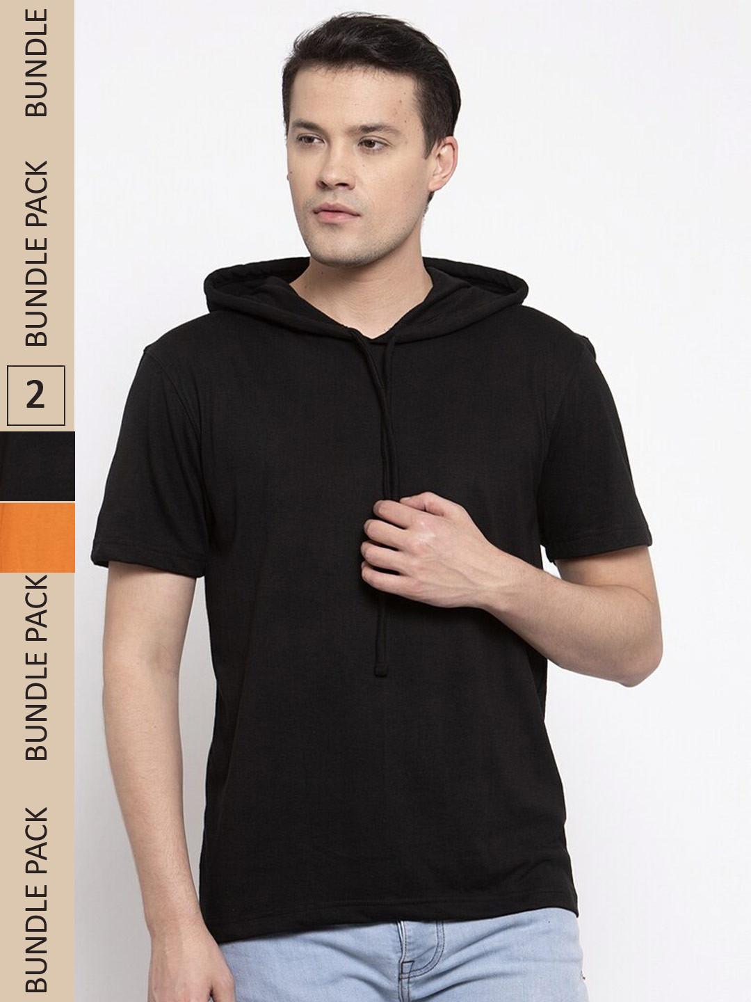 Friskers Pack Of 2 Hooded Short Sleeves Slim Fit Cotton T-shirts
