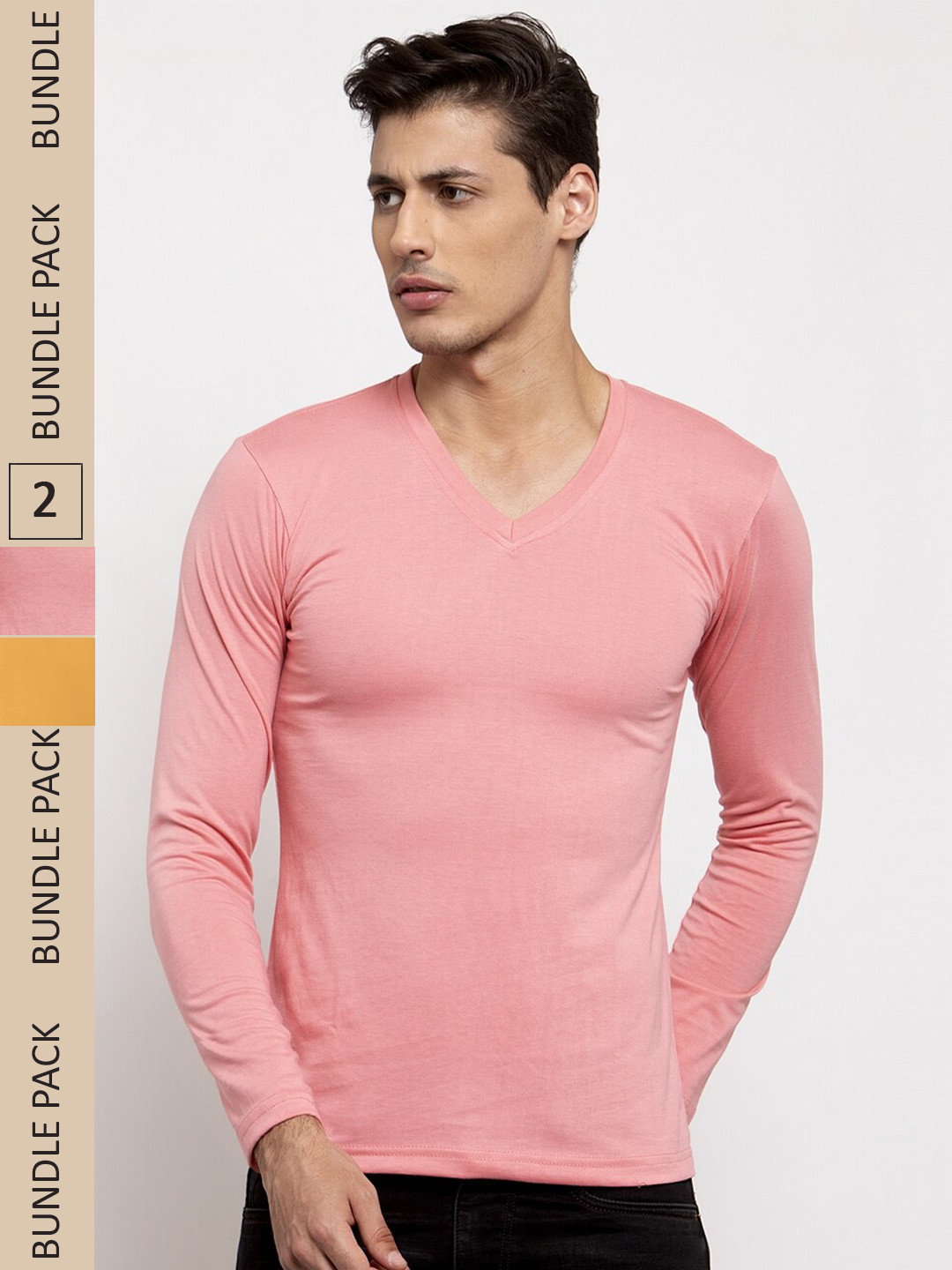 Friskers Pack Of 2 Slim Fit V-Neck Cotton T-shirts