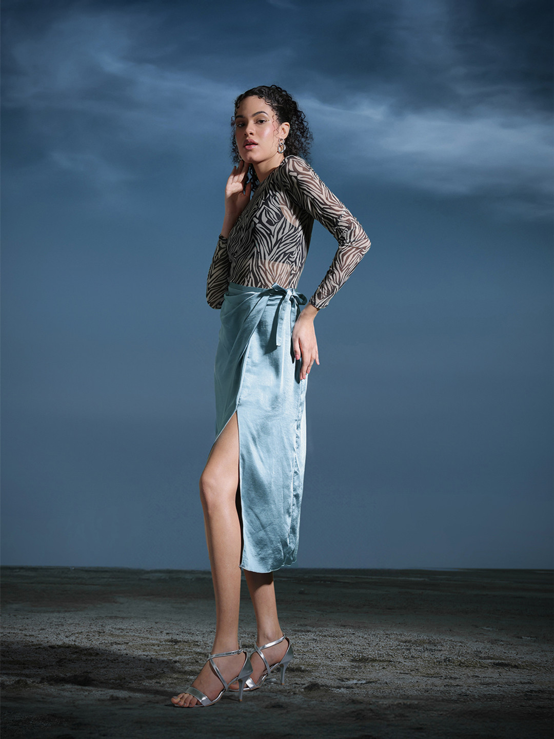 MANGO Satin Wrap Midi skirt