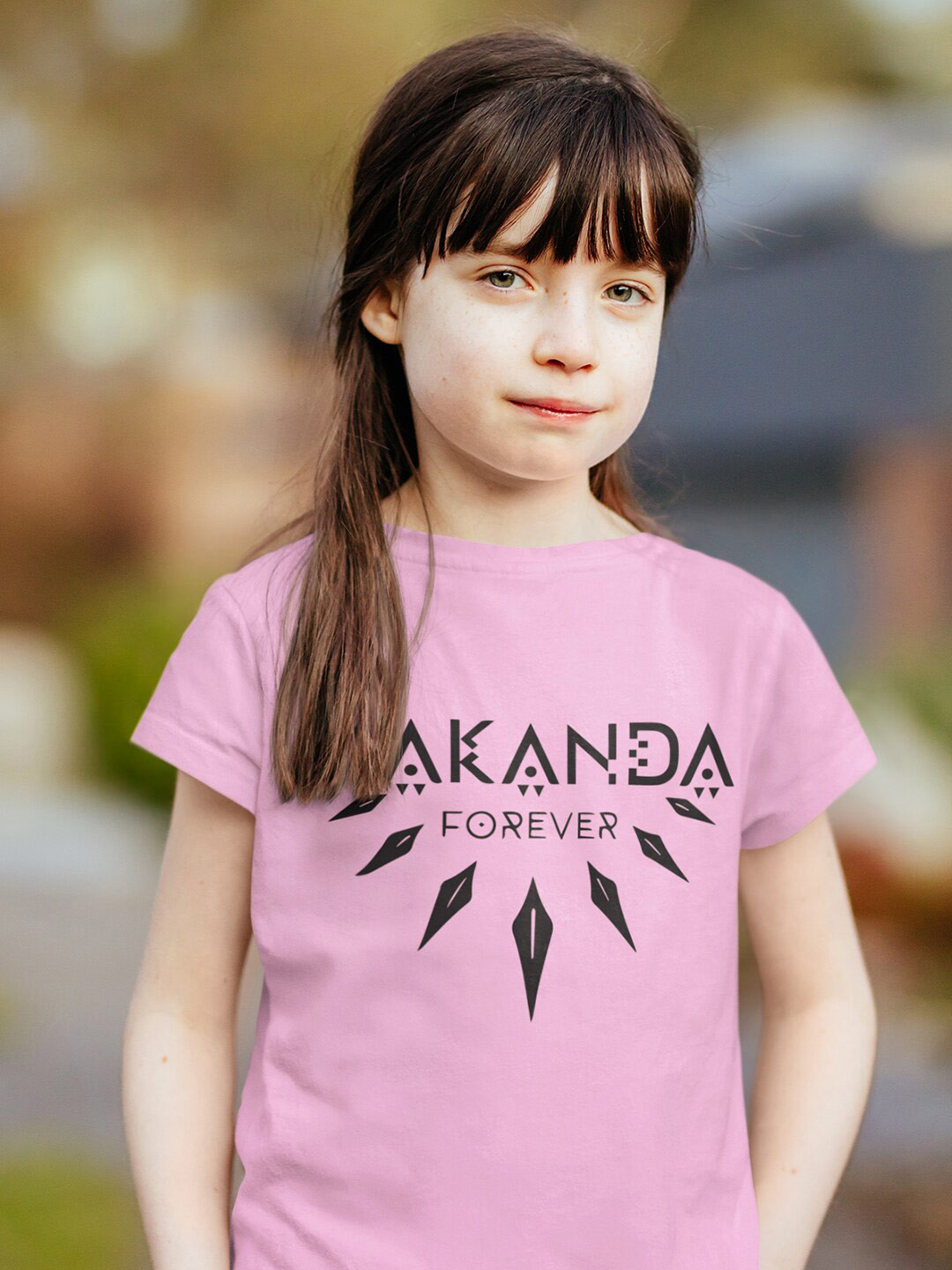 KINSEY Girls Black Panther Typography Printed Casual T-Shirt