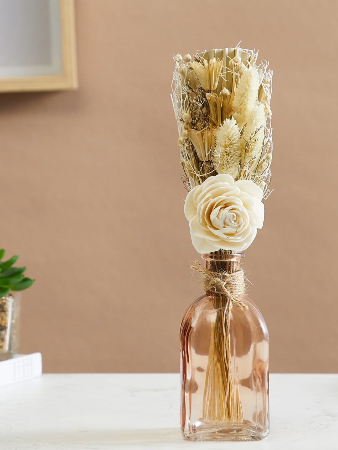 Home Centre Corsica Eden Gold-Toned Decorative Flowers with Glass Vase