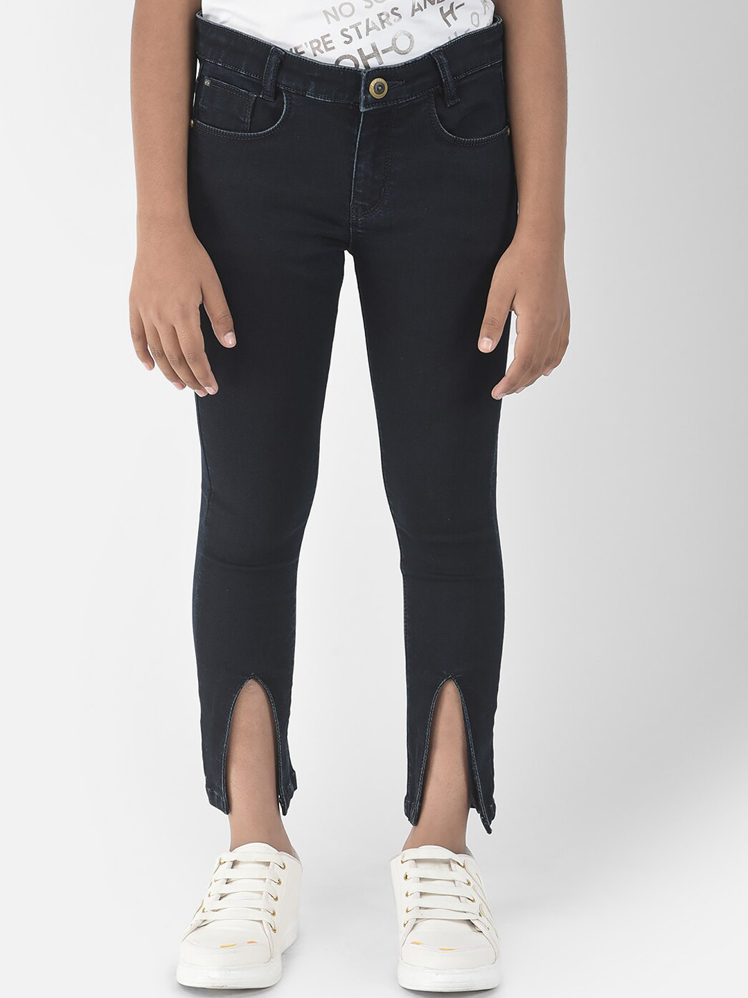 Crimsoune Club Girls Slim Fit Mid-Rise Stretchable Cut-Out Jeans