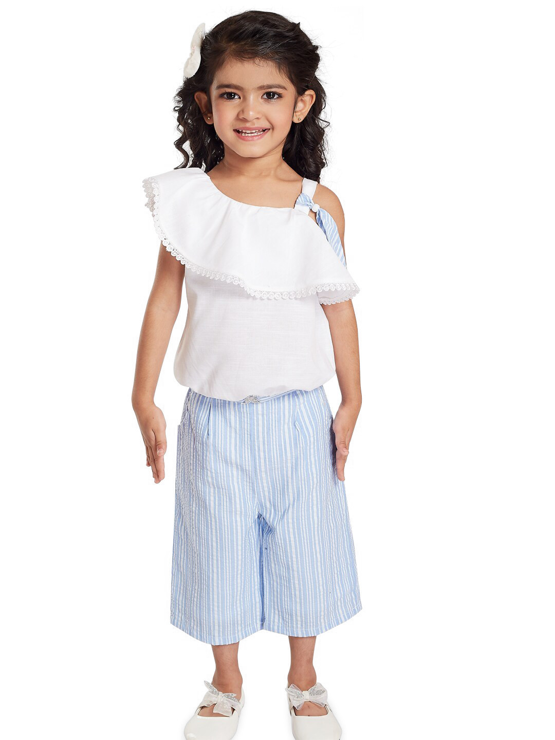 Peppermint Girls Ruffled Linen Top with Palazzos