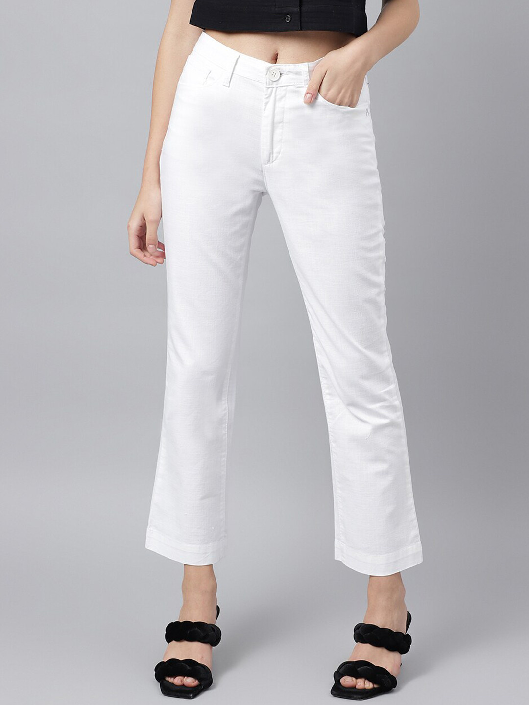Xpose Women Comfort Fit High-Rise Cropped Bootcut Trousers