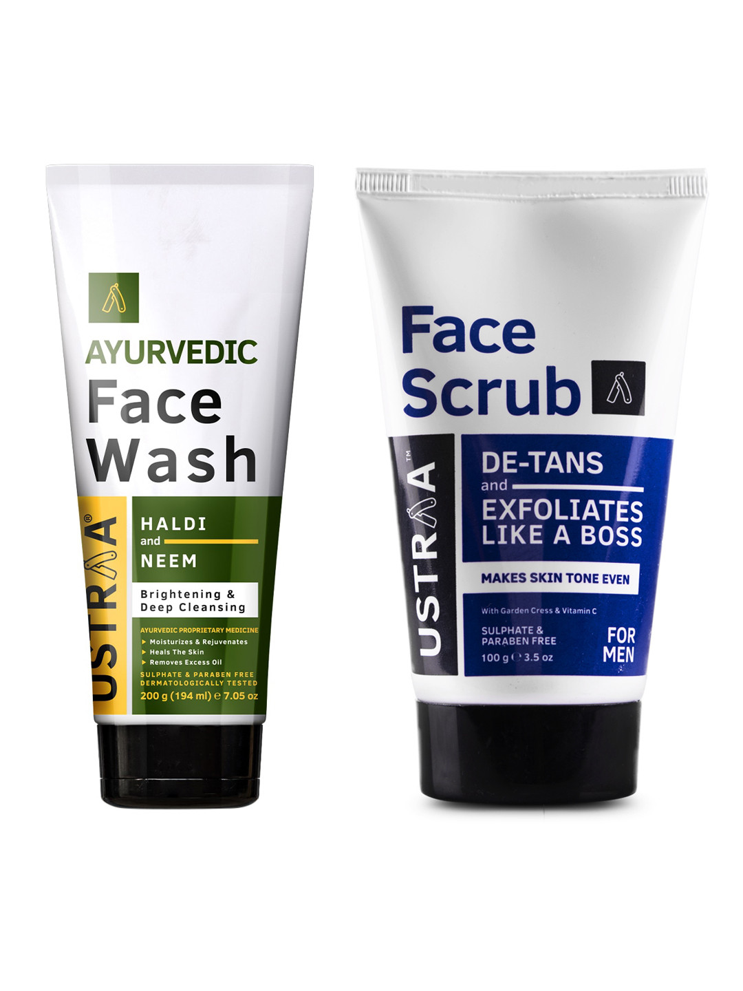 Ustraa Men Haldi & Neem Face Wash 200g & De-Tan Face Scrub 100g
