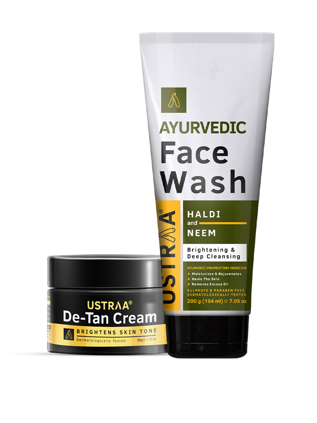 Ustraa Men Set of De-Tan Face Cream 50 g + Ayurvedic Haldi & Neem Face Wash 200 g
