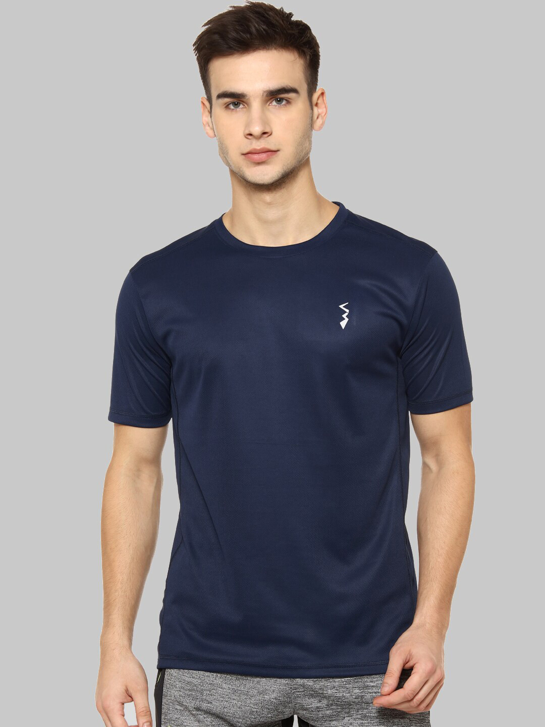 Campus Sutra Navy Blue Round Neck Short Sleeves T-shirt