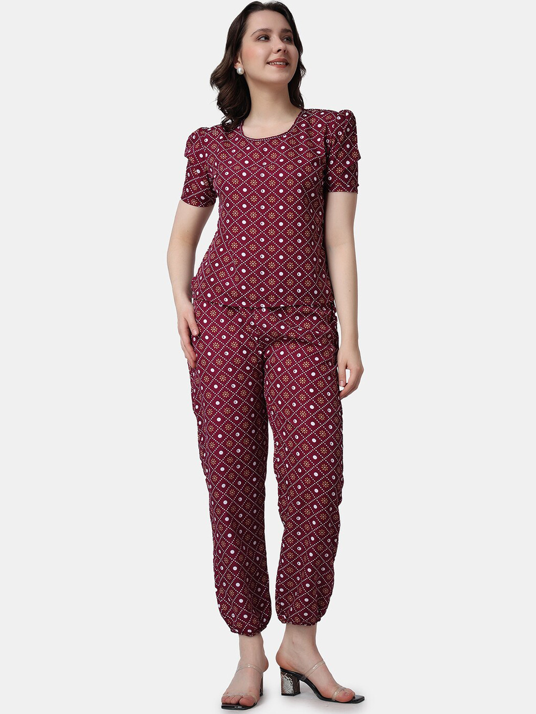 Popwings Printed Loose Fit Top With Joggers Co-Ords