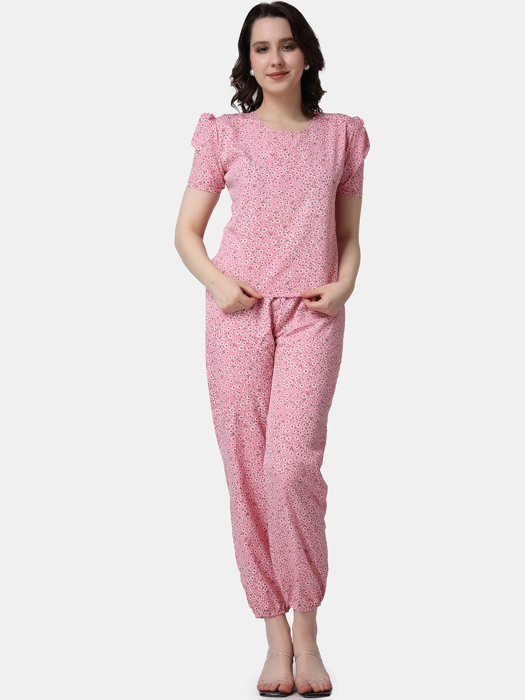 Popwings Floral Printed Relaxed Loose Fit Top & Jogger Co-Ords